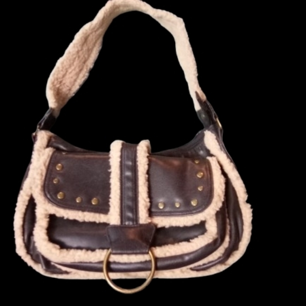 Brown Shearling-Trimmed Shoulder Bag (Excellent Condition)